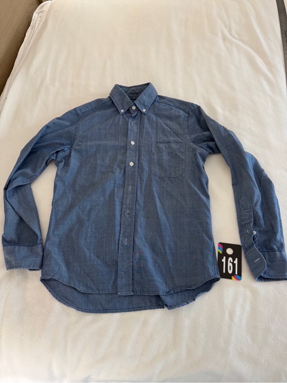 Taylor Stitch Indigo Chambray Button-Down Shirt 70% Merino (worn underarms)